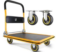 Carrello a spinta di wellmax | Piattaforma mobile funzionale + carrello a mano | Pieghevole per una facile conservazione + ruote girevoli a 360 gradi + capacità di carico 299,4 kg | Colore giallo