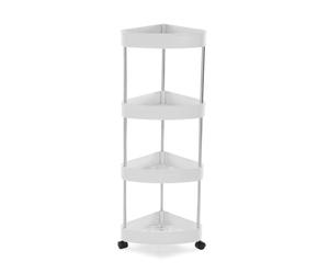 Carrello ad angolo bianco per bagno Angoliera salvaspazio a 4 ripiani con ruote slim porta oggetti da casa cucina