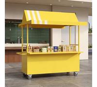 Carrello Alimentare da Esterno con Tettoia, Stand Mobile per Bevande con Ruote e Ripiani Portaoggetti, Carrello Portatile per Caffè e Drink per Eventi, Mercati e Festival(Yellow,120cm/47in)