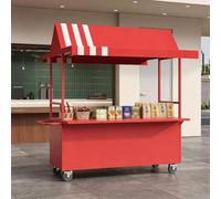Carrello Alimentare da Esterno con Tettoia, Stand Mobile per Bevande con Ruote e Ripiani Portaoggetti, Carrello Portatile per Caffè e Drink per Eventi, Mercati e Festival(Red,120cm/47in)