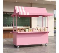 Carrello Alimentare da Esterno con Tettoia, Stand Mobile per Bevande con Ruote e Ripiani Portaoggetti, Carrello Portatile per Caffè e Drink per Eventi, Mercati e Festival(Pink,120cm/47in)