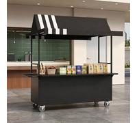 Carrello Alimentare da Esterno con Tettoia, Stand Mobile per Bevande con Ruote e Ripiani Portaoggetti, Carrello Portatile per Caffè e Drink per Eventi, Mercati e Festival(Black,140cm/55in)