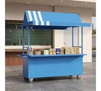 Carrello Alimentare da Esterno con Tettoia, Stand Mobile per Bevande con Ruote e Ripiani Portaoggetti, Carrello Portatile per Caffè e Drink per Eventi, Mercati e Festival(Blue,120cm/47in)