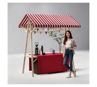Carrello alimentare portatile con baldacchino a strisce, supporto mobile resistente con ruote, espositore per mercato in legno commerciale per la vendita di snack/dolci/giocattoli