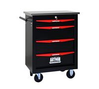 Carrello Attrezzi in Acciaio con 4 Cassetti, Scaffale Mobile con Ruote, Organizzatore Officina Multiuso con Piano in Acciaio, adatto a Garage e Laboratorio, Nero+Rosso, 52.4 x 33.0 x 65.6 cm
