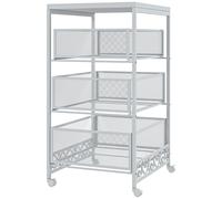 Carrello ausiliario Homcom con ruote a 3 livelli 3 cestelli 34X29,5X57,5 cm Bianco