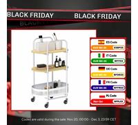 Carrello ausiliario Homcom con ruote a 3 livelli in legno bianco e naturale