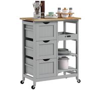 Carrello ausiliario Homcom con ruote Carrello da cucina con 3 cassetti 2 ripiani aperti e vassoio rimovibile 67X37X85,5 cm Grigio