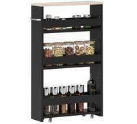 Carrello ausiliario Kleankin con ruote a 3 livelli, carrello da cucina stretto con 3 ripiani, pannello e maniglia, per sala da pranzo, soggiorno, bagno, 48X15X80 cm, nero