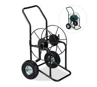 Relaxdays Carrello Avvolgitubo, con 2 Ruote, Attacco da 1/2 e 3/4 Pollici, per Tubi Lunghi Fino a 80 m, in Metallo, Nero