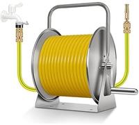 Carrello avvolgitubo a parete/avvolgitore for tubo dell'acqua montato a pavimento, carrello portatubi da giardino in acciaio inossidabile, supporto for tubi portatile(15m Water Pipe)