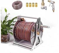 Carrello avvolgitubo Attrezzo for avvolgitubo for tubo dell'acqua da giardino, rack di stoccaggio for tubi for patio, prato, fattoria, terrazza, montaggio a parete/a pavimento(Rack+50m Hose)