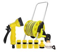 Carrello avvolgitubo da giardino con ruote, tubo da 20 m, connettori rapidi, ugello regolabile, soluzione di irrigazione durevole per una facile mobilità