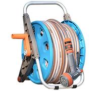 Carrello avvolgitubo da giardino, rack retrattile per tubo da parete, organizer multifunzionale per tubi con set di attrezzi per lavaggio dell'acqua, contiene tubo da 30 m per uso esterno