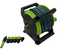 Carrello Avvolgitubo Manuale con Tubo in PVC da 20 mt Balcony Maxi con Lancia Connettori e Adattatori Verde