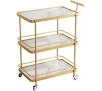 Carrello Bar Salotto Hotel di Lusso in Stile Classico Carrello di Servizio, Sala da Pranzo 3 Strati di Grande capacità Ferro Battuto Carrello delle Bevande, Vagone Ristorante,N(Color:White+Gold)
