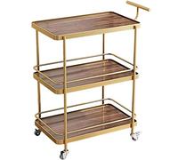 Carrello Bar Salotto Hotel di Lusso in Stile Classico Carrello di Servizio, Sala da Pranzo 3 Strati di Grande capacità Ferro Battuto Carrello delle Bevande, Vagone Ristorante (Color : Brown+Gold, S