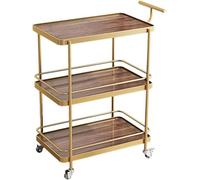 Carrello Bar Salotto Hotel di Lusso in Stile Classico Carrello di Servizio, Sala da Pranzo 3 Strati di Grande capacità Ferro Battuto Carrello delle Bevande, Vagone Ristorante,N(Color:Brown+Gold)