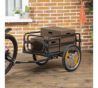 Carrello Bici da 70L con 2 Ruote da 16, 2 Catarifrangenti e Bandierina, in Acciaio e PE, 125x64x53,5 cm, Nero