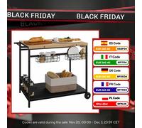 Carrello cameriera Outsunny con ruote in legno con 2 ripiani 2 cestini naturale e nero