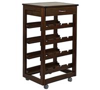 CARRELLO CANTINETTA VINO CUCINA IN LEGNO CON RUOTE RIPIANO PIASTRELLE E CASSETTO