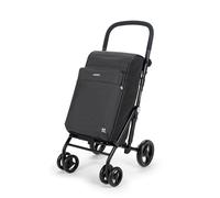 Carlett - Carrello della spesa, carrello da supermercato pieghevole, con 4 ruote e una grande capacità di 32 kg, borsa principale da 64 l, borsa termica da 12 l e tasca posteriore - Colore nero