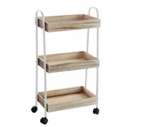 CARRELLO CARRELLINO CUCINA MODERNO 3 CESTE LEGNO RUOTE METALLO BIANCO 804325cm