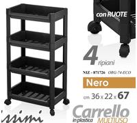 Carrello Salvaspazio Cucina Bagno Scaffale Portaoggetti Multiuso Nero 4 Ripiani