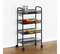 BAKAJI Carrello Carrellino Multiuso Mobile Portaoggetti Spazi Stretti Slim Comodo Sottile Salvaspazio Cucina Bagno Ufficio Arredamento Portaoggetti Design Colore Nero (4 Ripiani)
