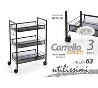 CARRELLO CARRELLINO MULTIUSO SLIM UFFICIO CUCINA GANCI RUOTE NERO 634527 CM