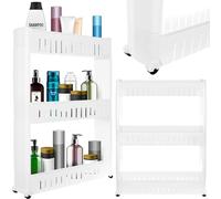 Carrello Carrellino Slim Stretto Salvaspazio Cucina Bagno Ripostiglio con Ripiani e 4 Ruote, Scaffale Portaoggetti Multiuso con rotelle (3 Ripiani)