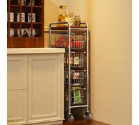 Carrello Carrellino Sottile, Stretto Salvaspazio Cucina Bagno Ripostiglio con 4 Ruote, Carrello di Servizio a 5 Livelli, Scaffale Portaoggetti Multiuso per Cucina, Bagno, Camera da Letto