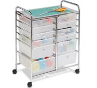 Bakaji Carrello Multiuso Doppio In Acciaio Cromato Doppia Cassettiera 12 Cassetti e 4 Ruote Carrellino Organizer Salvaspazio Per Bagno Casa Ufficio Estetista Lavoro (Bianco)