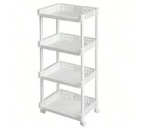 Carrello con Rotelle, Scaffale a 4 Ripiani per Cucina e Bagno, Altezza di 86 cm, Bianco Carrello salvaspazio - Dimensioni: 36,5 x 28 x 86 cm, i 4 ripiani offrono un'ampia capacità occupando poco spazi