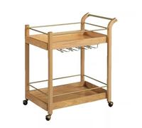 Carrello Con Ruote Portatutto Carrello Portaoggetti A 2 Ripiani, Carrello Da Bar Vintage In Legno, Carrello Da Portata Con Portabottiglie, Carrello Da Cucina Su Ruote Cucina Arredamento(Wood color)