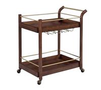 Carrello Con Ruote Portatutto Carrello Portaoggetti A 2 Ripiani, Carrello Da Bar Vintage In Legno, Carrello Da Portata Con Portabottiglie, Carrello Da Cucina Su Ruote Cucina Arredamento(Bruin)