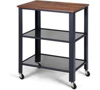 Carrello Con Ruote Portatutto Carrello Portaoggetti A 3 Ripiani Con Ruote, Tavolo In Legno Con Struttura In Metallo E Carrello Portaoggetti Da Cucina A Due Griglie Per Casa E Hotel Cucina Arredamento