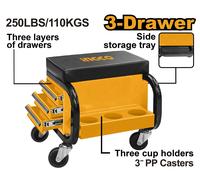 CARRELLO CON SEDILE E CASSETTI DA OFFICINA MECCANICO - INGCO HCS103
