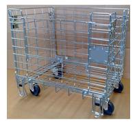 Carrello contenitore su ruote pieghevole cestone gabbia metallica sovrapponibile