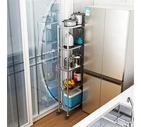 Carrello Cucina Bagno Carrellino Salvaspazio Extra Alto 5 Livelli Scaffale Da Cucina Con Ruote, Carrello Portaoggetti Sottile Con Rotelle Per Piccoli Spazi, Acciaio Inossidabile Scaffale Stretto Carre
