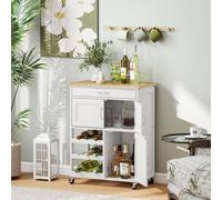Carrello Cucina con Portabottiglie, 3 Ante, 4 Ruote e Cassetto, Mobiletto Cucina Salvaspazio per Microonde e Spezie in Legno, 67x37x87 cm, Bianco e Rovere
