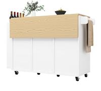 Carrello Cucina con Ruote e Piano Estraibile - Isola Cucina Scorrevole Multifunzione con 3 Cassetti, Mensole Regolabili e Porta-Asciugamani Design Moderno Bianco in MDF ad Alta Densità (Bianco + MDF)