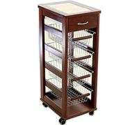 Carrello Cucina con Ruote in Legno con Cassetto e Cestelli Salvaspazio NOCE