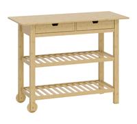 Carrello Cucina In Legno Di Bambù Con 2 Cassetti, 2 Ripiani A Doghe E 2 Rotelle, 100x43x75 Cm, Legno