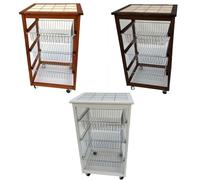 Carrello cucina in legno per porta frutta verdura 3 cestini acciaio e ripiano