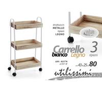 CARRELLO CUCINA IN METALLO CON RUOTE 3 RIPIANI IN LEGNO 432580 CM ADY-823770