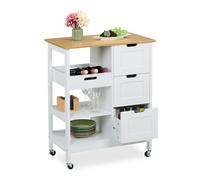 Carrello Cucina Isola Carrellino Ruote Mobile Ripiani 3 Cassetti 85x68,5x38,5 cm