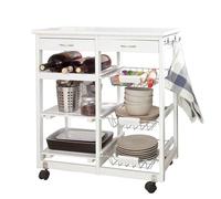 BAKAJI Carrello da Cucina in Legno Trolley Salvaspazio 3 Scomparti 3 Cestelli Struttura Con Ruote Dimensione 67 x 37 x 75 cm Colore Bianco