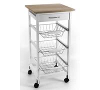 CARRELLO CUCINA LEGNO 3 CESTE PORTA FRUTTA CASSETTO ROBUSTO RUOTE ROVERE 7637cm