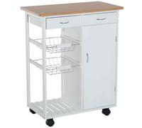 Carrello Cucina Legno con Cassetti Mobiletto Anta 2 Ripiani e Cestelli Acciaio